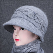 中老年女士帽子秋冬季2023时尚妈妈加绒厚保暖灰色针织渔夫帽