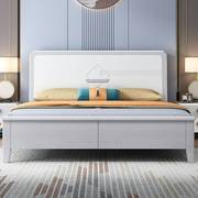 现代简约白色全实木床1.8米单双人(单双人，)j家用主卧小户型1.5m储