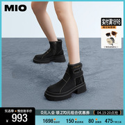 MIO米奥2023冬季圆头纯色短筒马丁靴侧拉链休闲运动风时髦短靴女