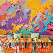 网红涂鸦抽象油画艺术墙纸，儿童房画室壁布，壁画2024墙布背景墙