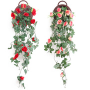 玫瑰花家居背景墙阳台吊篮，花假花仿真花藤壁挂花，墙面装饰室内客厅