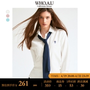 whoau2023年女时尚，流行长袖刺绣衬衫whywd4921f