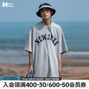 JNXS/江南先生夏季日系复古贴布绣LOGO短袖T恤男潮牌美式半袖