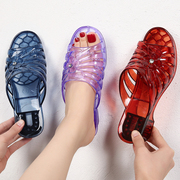 水晶透明镂空凉拖鞋女夏外穿加厚防滑坡跟增高塑料一字拖时尚百搭