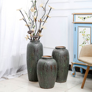 中式陶瓷落地大花瓶复古做旧粗陶罐，客厅别墅插花器干花仿真花花瓶
