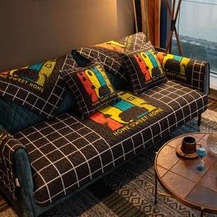 创意温馨黑白格子沙发垫，简约现代防滑坐垫，四季通