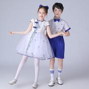 六一儿童合唱演出服青花瓷，幼儿园舞蹈蓬蓬，纱裙小学生朗诵表演服装