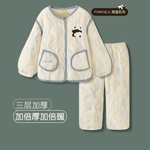 夹棉睡衣冬季女三层，加厚加绒棉袄，2024年女款珊瑚绒家居服套装