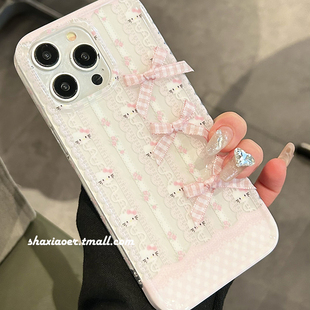 粉色碎花HelloKitty蝴蝶结适用苹果15手机壳iphone14promax女款15pro13防摔12硬壳11硅胶女生可爱卡通款