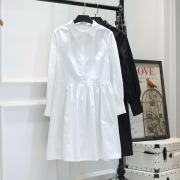 白衬衫女大码中长款娃娃，领宽松洋气24年春季小众设计感连衣裙