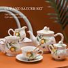 欧式精致陶瓷浮雕咖啡杯碟套装水壶水杯田园风法式下午茶茶具描金