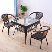 阳台藤编小茶几喝茶桌椅组合家用休闲正方形桌子简约钢化玻璃方桌