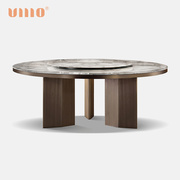 ULLLO 意式轻奢餐桌现代圆形艺术餐厅饭桌带转盘家用大理石餐桌
