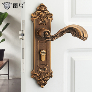 雷鸟美式门锁静音室内卧室房门锁，黄古铜(黄古铜，)静音木门把手家用锁具套装
