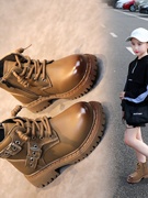 女童靴子加绒儿童马丁靴2023秋冬款，男童短靴复古英伦风中大童棉靴