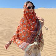 民族风围巾女夏季薄款棉麻，丝巾青海西藏沙漠旅游拍照防晒披肩