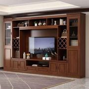 实木电视柜客厅组合墙柜新中式豪华家用背景墙柜象牙白橡木影视柜