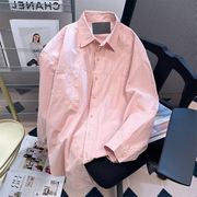 日系甜美粉色小个子内搭长袖衬衫，男女春秋宽松法式慵懒风小众上衣