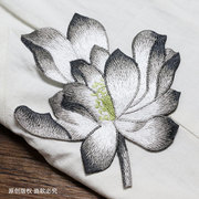 荷花布贴DIY团扇包包衣服装饰中国风刺绣补丁贴百搭4色可选需缝制