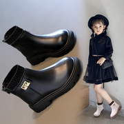 女童马丁靴儿童短靴，2023秋冬中大童女孩，短靴纯色毛线口中筒靴