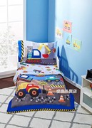 外贸原单男宝工程车挖掘机婴幼儿园床上用品套件四件套薄被子床单