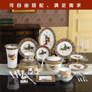 58头43头西式陶瓷碗碟套装，碗套装欧式宫廷，骨瓷餐具盘碗勺碟爱马