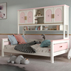 实木衣柜床一体女孩粉色公主床简约现代小户型书架床儿童套房家具