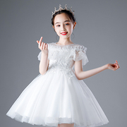 公主裙女童夏蓬蓬(夏蓬蓬)纱花童婚纱白色，儿童晚礼服女孩主持人钢琴演出服