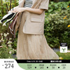 XG雪歌蕾丝镂空设计高腰半身裙2023秋季米白色不规则中长裙女