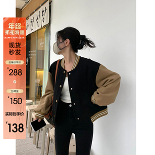 年终 美式毛呢棒球服外套女加厚冬季宽松学院风夹克上衣