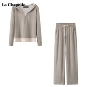 拉夏贝尔lachapelle假两件卫衣休闲裤，两件套女春季时尚套装