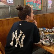 潮牌ny卫衣男女2024春秋，情侣款老花，大标刺绣宽松休闲纯棉套头衫