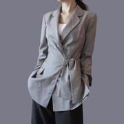 小西装女外套韩版春秋装，2024时尚职业，中长款西服修身条纹休闲