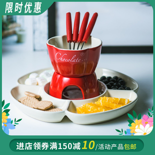 2367送4叉*陶瓷，欧式瑞士奶酪芝士朱古力，巧克力火锅套装fondue