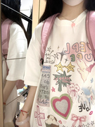 纯棉白色半袖t恤女宽松韩版2023夏季女装，短袖上衣设计感小众