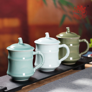 龙泉青瓷茶杯单杯办公室泡，茶杯高档家用马克杯，陶瓷水杯过滤杯子
