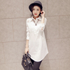 韩版白色衬衫女长袖蕾丝缕空设计感小众衬衣中长款2023春季上衣