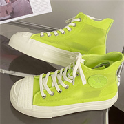 2023夏季透气网面鞋荧光绿色，帆布鞋厚底网鞋小众原创设计女鞋