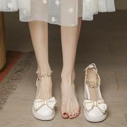 法式气质高跟鞋女夏仙女风配裙伴娘鞋粗跟设计感小众复古玛丽珍鞋
