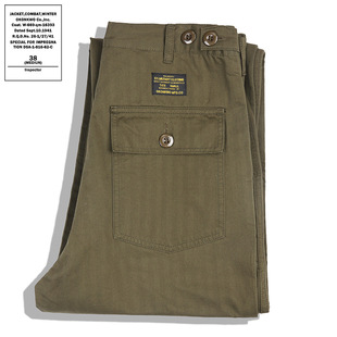 美式复古二战军装直筒宽松长裤OG107阿美咔叽人字纹工装休闲裤