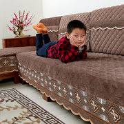 新中式沙发垫套防滑短毛绒加厚馒头冬款布艺实木123组合罩靠背巾