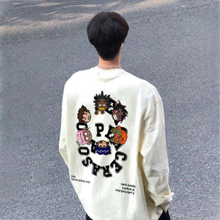 欧美式休闲重磅270g纯棉长袖T恤男秋季ins嘻哈潮牌街头宽松打底衫