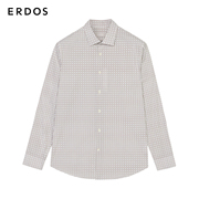 ERDOS 男装棉质衬衫春夏修身薄款棕色格纹长袖透气舒适商务休闲