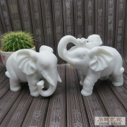 石雕大象仿汉白玉小象，一对石象中式装饰家居，小摆件玉雕工艺品
