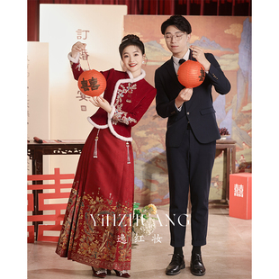 红色敬酒服新娘马面裙套装2023中式婚礼礼服订婚秋冬加绒婚服