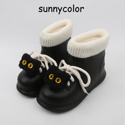 SUNNYCOLOR黑白猫雪地靴女短筒冬季加绒加厚底时尚保暖防水大棉鞋