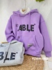 韩国原创一体绒卫衣带帽男孩灰色字母加绒洋气女童紫色柔软韩版