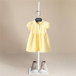 女童黄色polo连衣裙宝宝儿童装夏装，纯色球裙休闲运动裙子棉