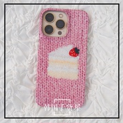 韩国kakekikoku草莓蛋糕粉色毛线图案手机壳亮面菲林壳