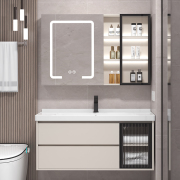 杉太奶油浴室柜组合小户型一体，面盆镜简约卫生间，洗漱台智能洗手盆